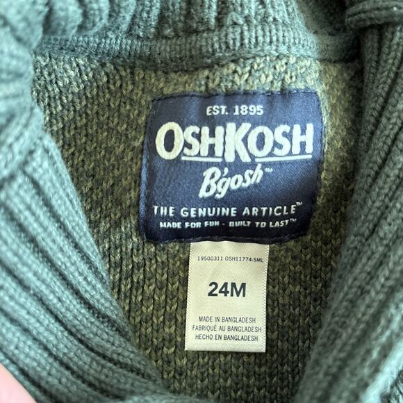 Oshkosh Boys 24 Month Cardigan Sweater Green Camo Grandpa Chunky Knit - Picture 3 of 6